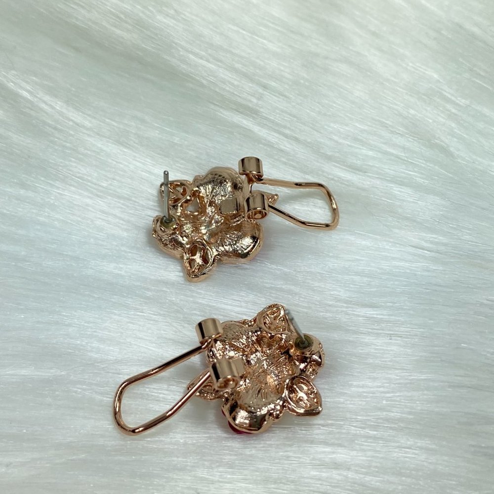 Pink Roses Gold Tone AB Rhinestone Pierced Earring - Picture 10 of 10